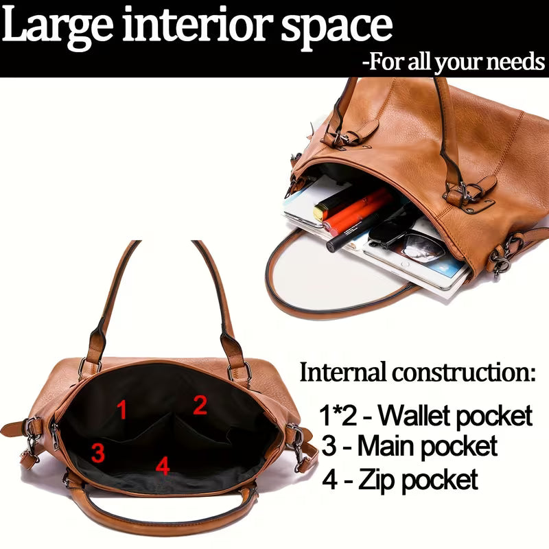 Retro Large Capacity Tote Bag for Women, Multi-Pocket Crossbody Shoulder Purse