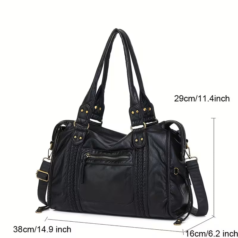 Y2K Vintage Vegan Leather Tote Bag, Braided Detail Shoulder Bag