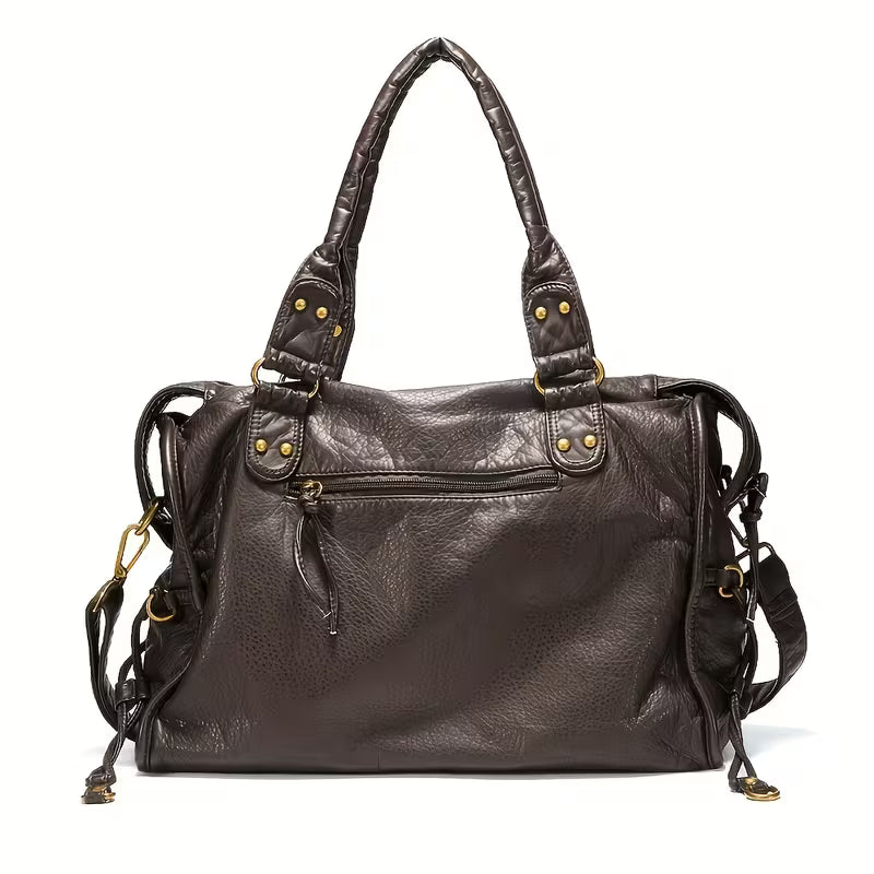 Y2K Vintage Vegan Leather Tote Bag, Braided Detail Shoulder Bag